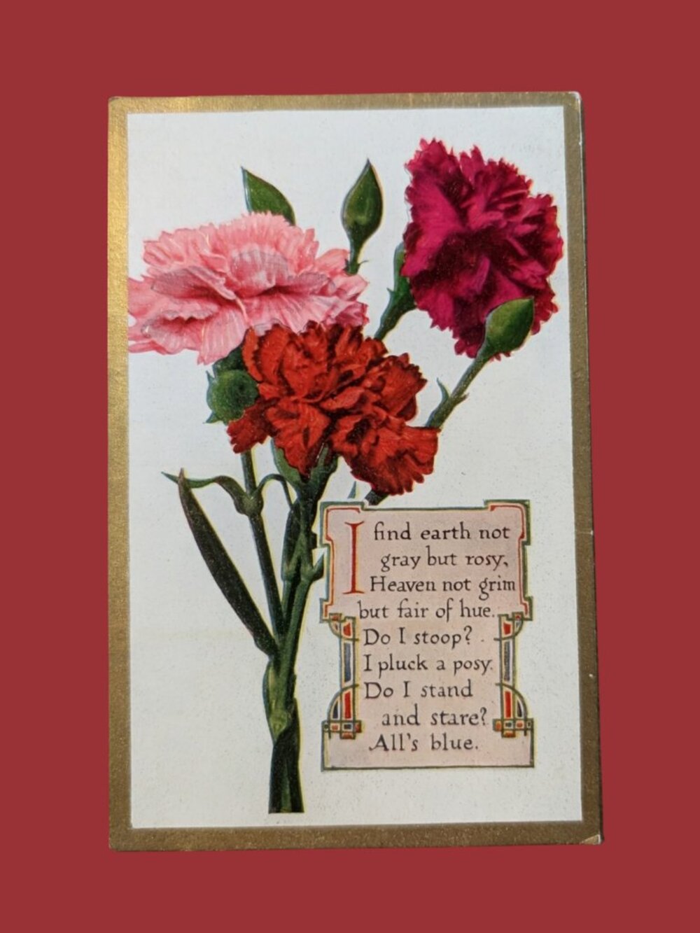 POSTCARD SALE 10/$20 Unposted Art Nouveau Embossed Carnation Poetry Postcard